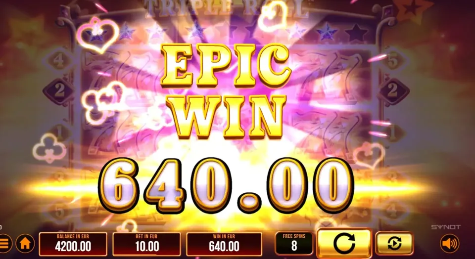 Schermata Epic Win da 640,00 euro durante i giri gratis di Triple Roll slot